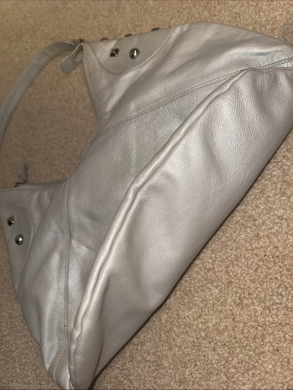 Sleek Metallic Leather Hobo Bag - Silver